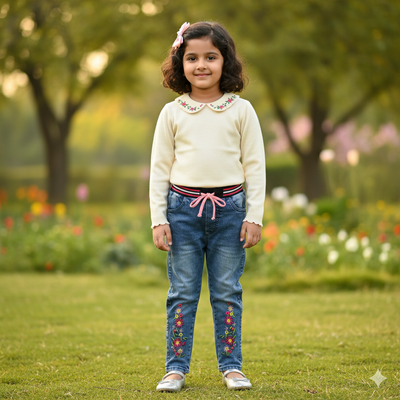 Girls Embroidered Flower Design Jeans – JN-0128