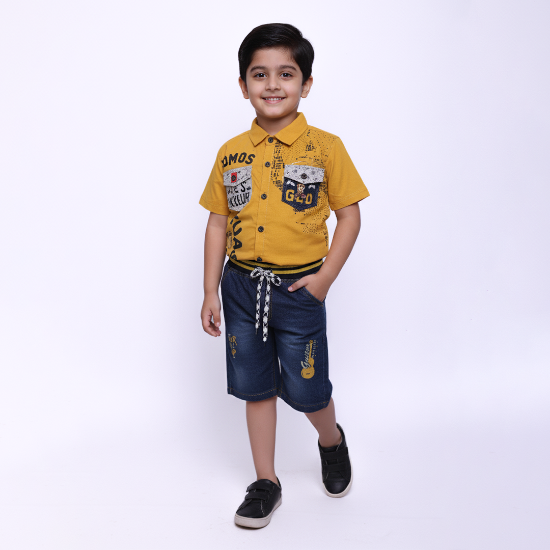 Toddlers Fancy Suit – Shirt & Denim Fancy Shorts – TD-0037