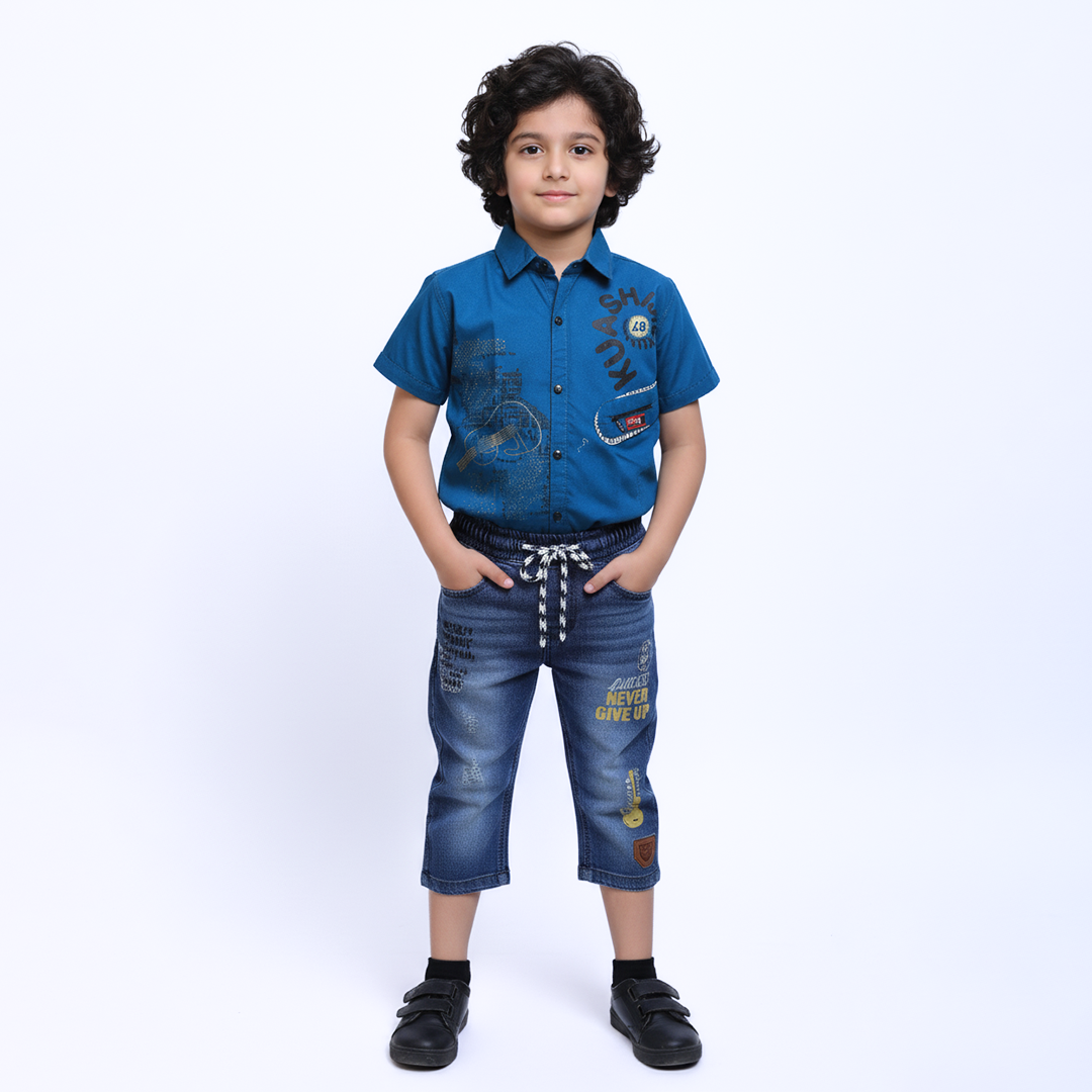 Toddlers Fancy Suit – Shirt & Denim Fancy Shorts – TD-0037