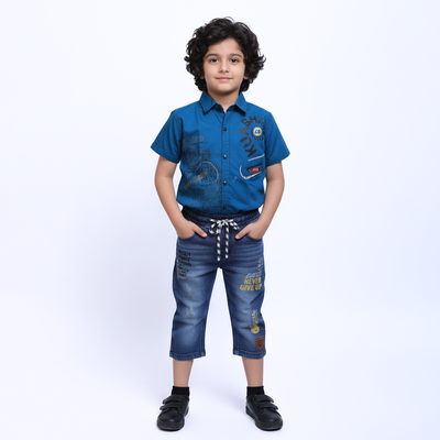 Toddlers Fancy Suit – Shirt & Denim Fancy Shorts – TD-0037