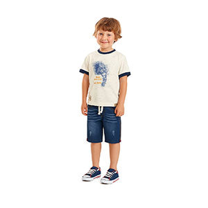 Toddlers Fancy Suit – White T-Shirt with Denim Shorts – TD-0055