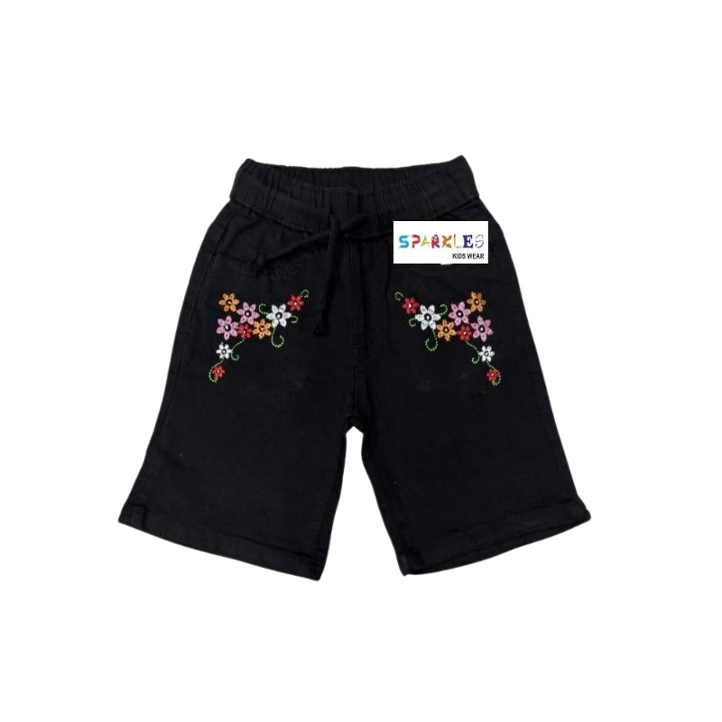 Embroidered Denim Black Girls Shorts – GS-0048