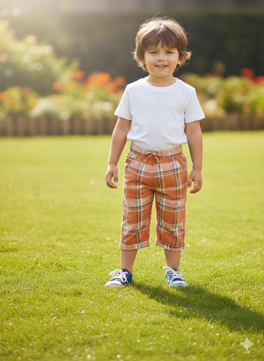 Kids Check Cotton 3Q Shorts – KS-0004