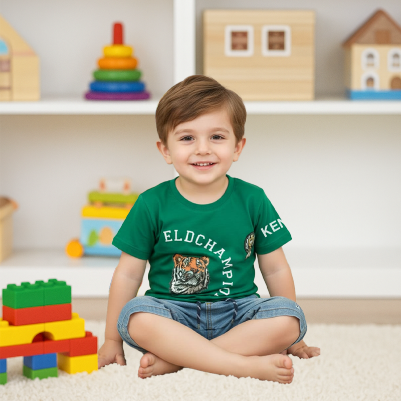 Toddlers Tiger Suit – Denim Shorts & Jersey Top – TD-0023