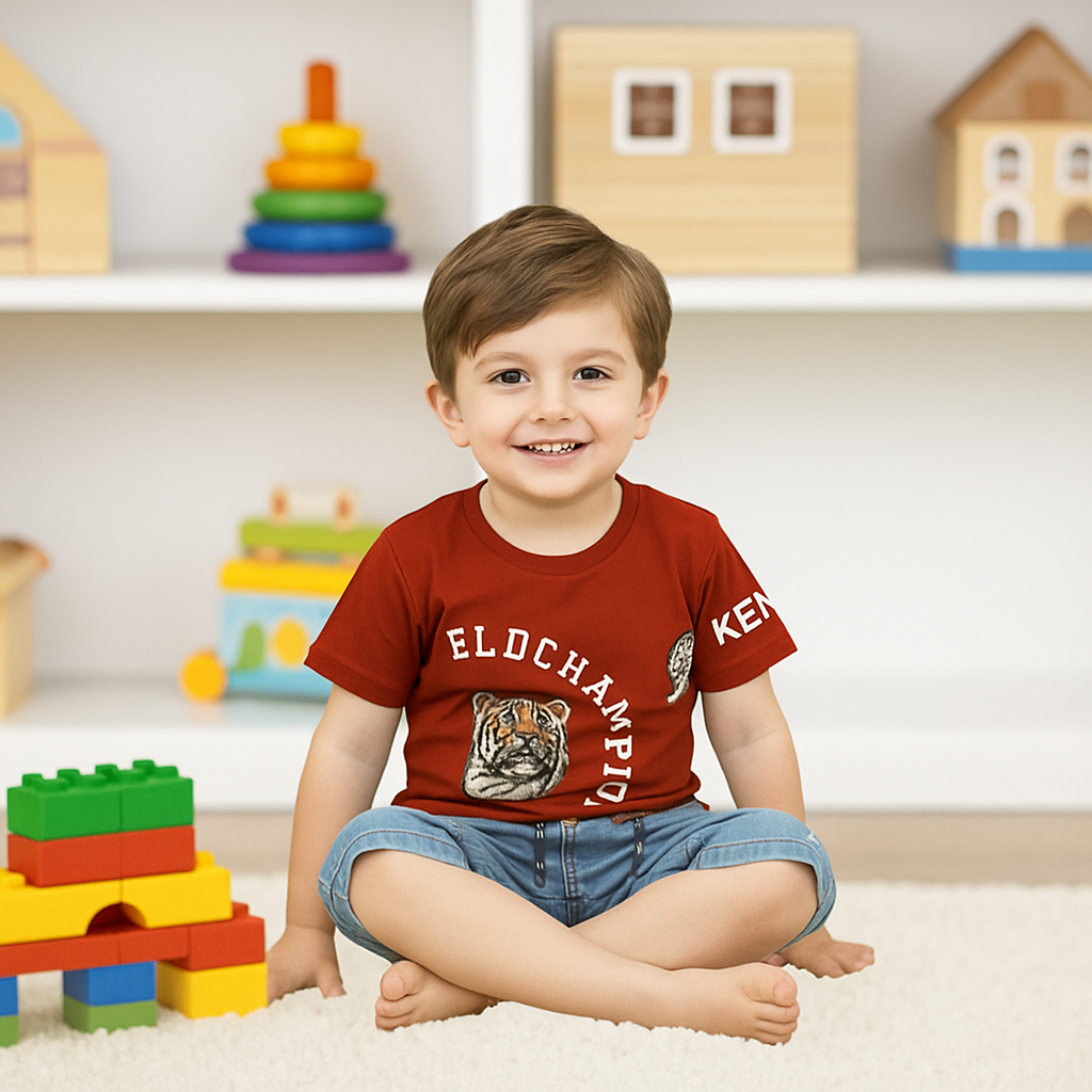 Toddlers Tiger Suit – Denim Shorts & Jersey Top – TD-0023