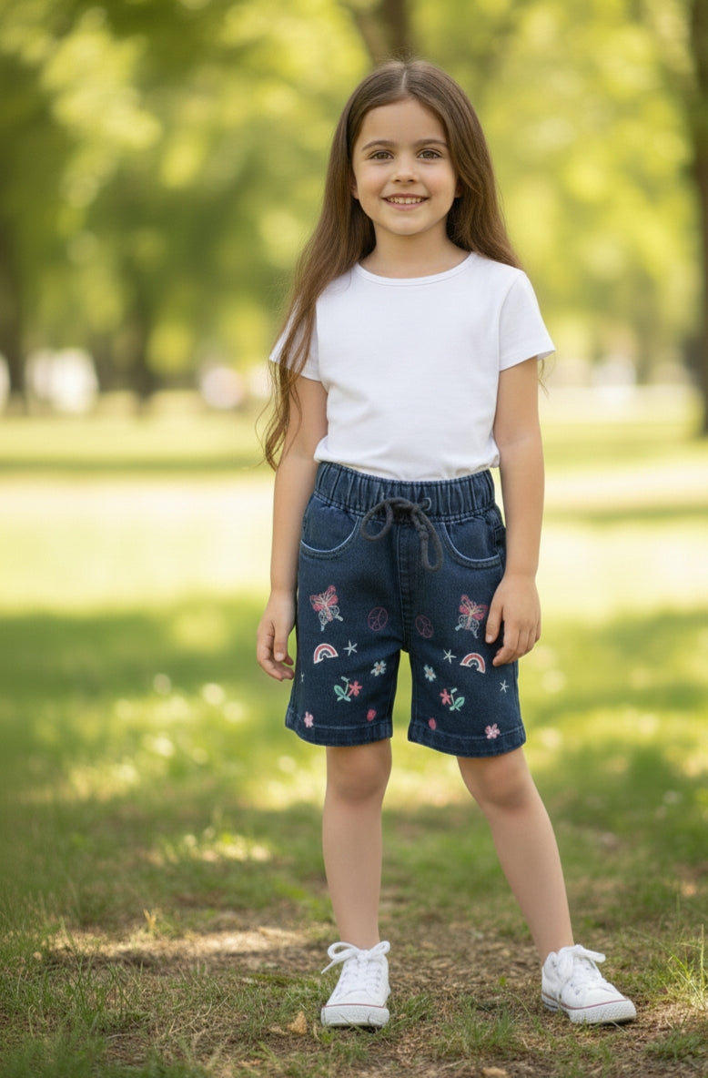 Girls Embroidered Rainbow Denim Shorts – GS-0059