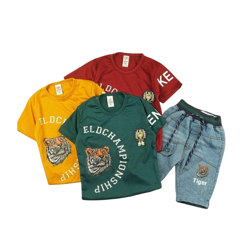 Toddlers Tiger Suit – Denim Shorts & Jersey Top – TD-0023