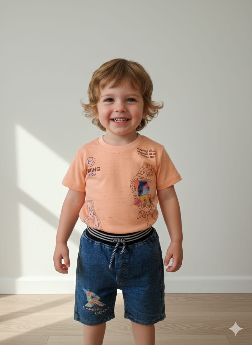 Toddlers Suits With Denim Shorts TD-0189